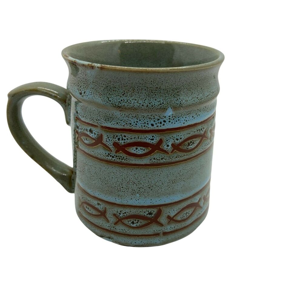 Coffee Cup Mug Vintage Japan Retro Ceramic Blue Brown Bohemian Country Chic